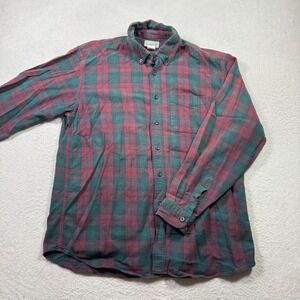 LL Bean Flannel Shirt Men L Red Green Plaid Cotton Button Down Fair Rugged Cabin